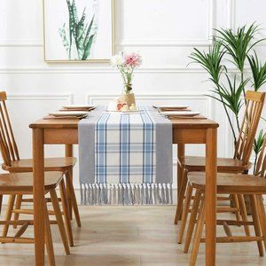 15" X 72" Plaid Table Runner blue and grey